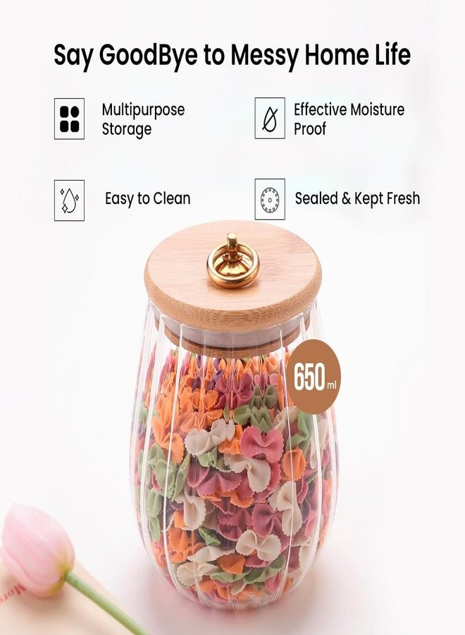 موش مرطبان زجاجي من زجاج البوروسيليكات مع غطاء من الخيزران | أدوات تنظيم وتخزين المطبخ | مرطبان تخزين متعدد الاستخدامات، مانع للتسرب، محكم الإغلاق للبسكويت، والوجبات الخفيفة، والشاي، والقهوة، والسكر (650 مل) - Image 2